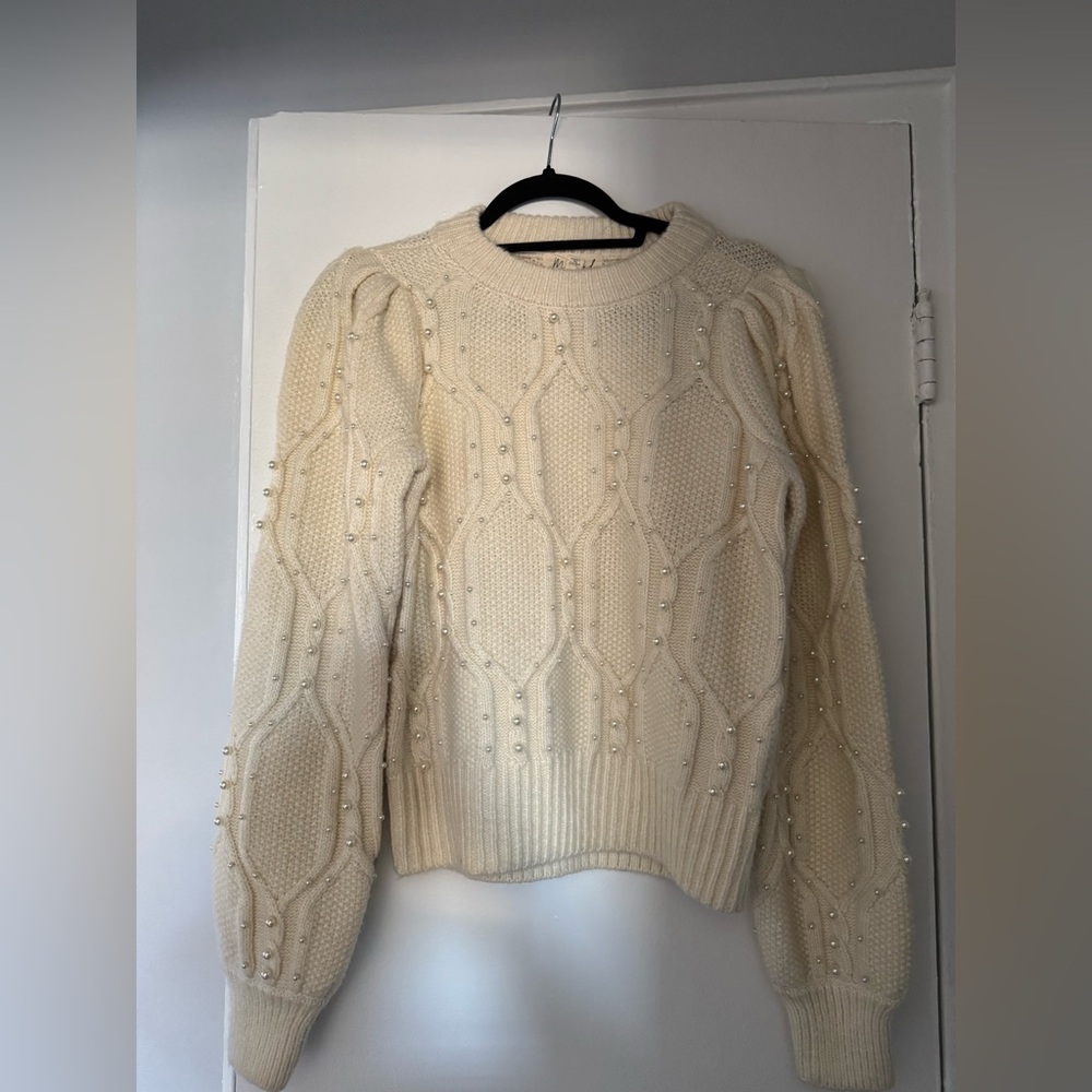 Cable Knit Pearl Sweater - Cream XS